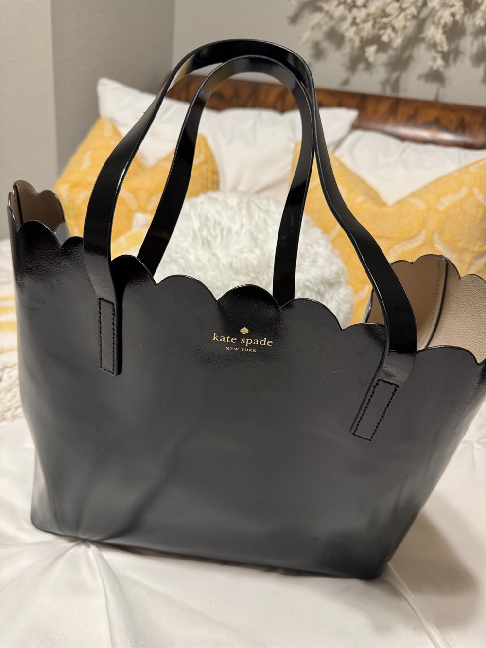 kate spade Black Scallop-Edge Patent Leather Tote